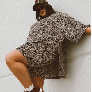 Dressed in Lala Malone Ribbed Biker SHORTS ONLY in Baby Leopard Print - Large